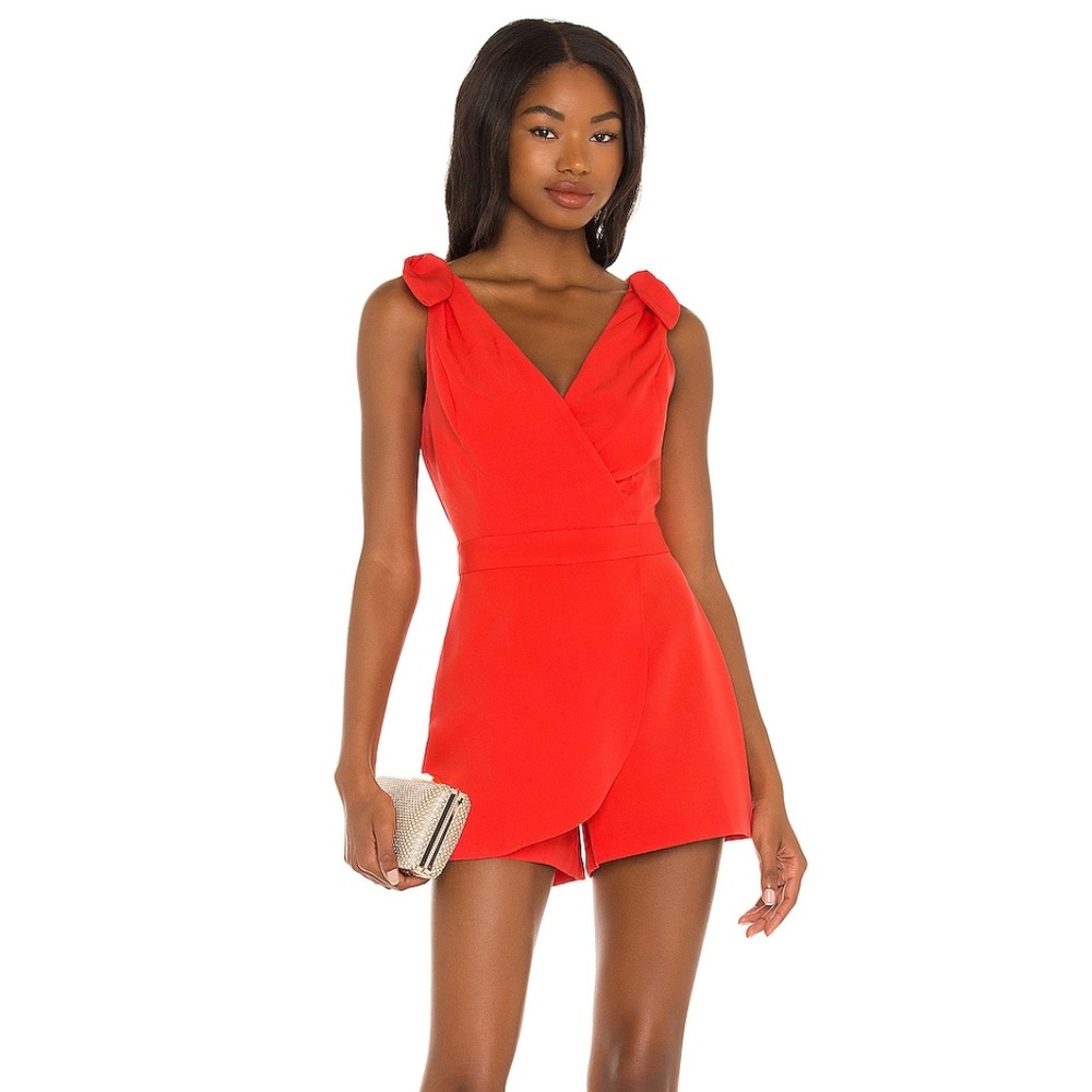 BCBG Woven Shoulder Tie Skort Romper